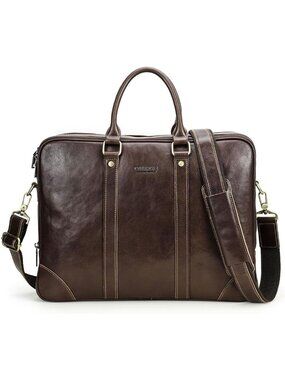 Men's Brown Luxury Leather Briefcase 16 Inch Large Capacity Messenger Bag